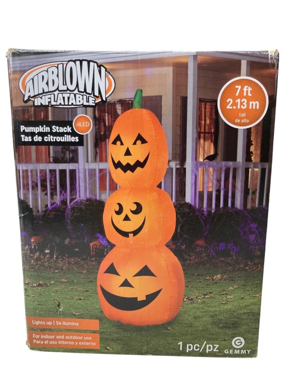 Gemmy Airblown Inflatable Pumpkin Stack 7ft Holiday Fall Decor Indoor Outdoor